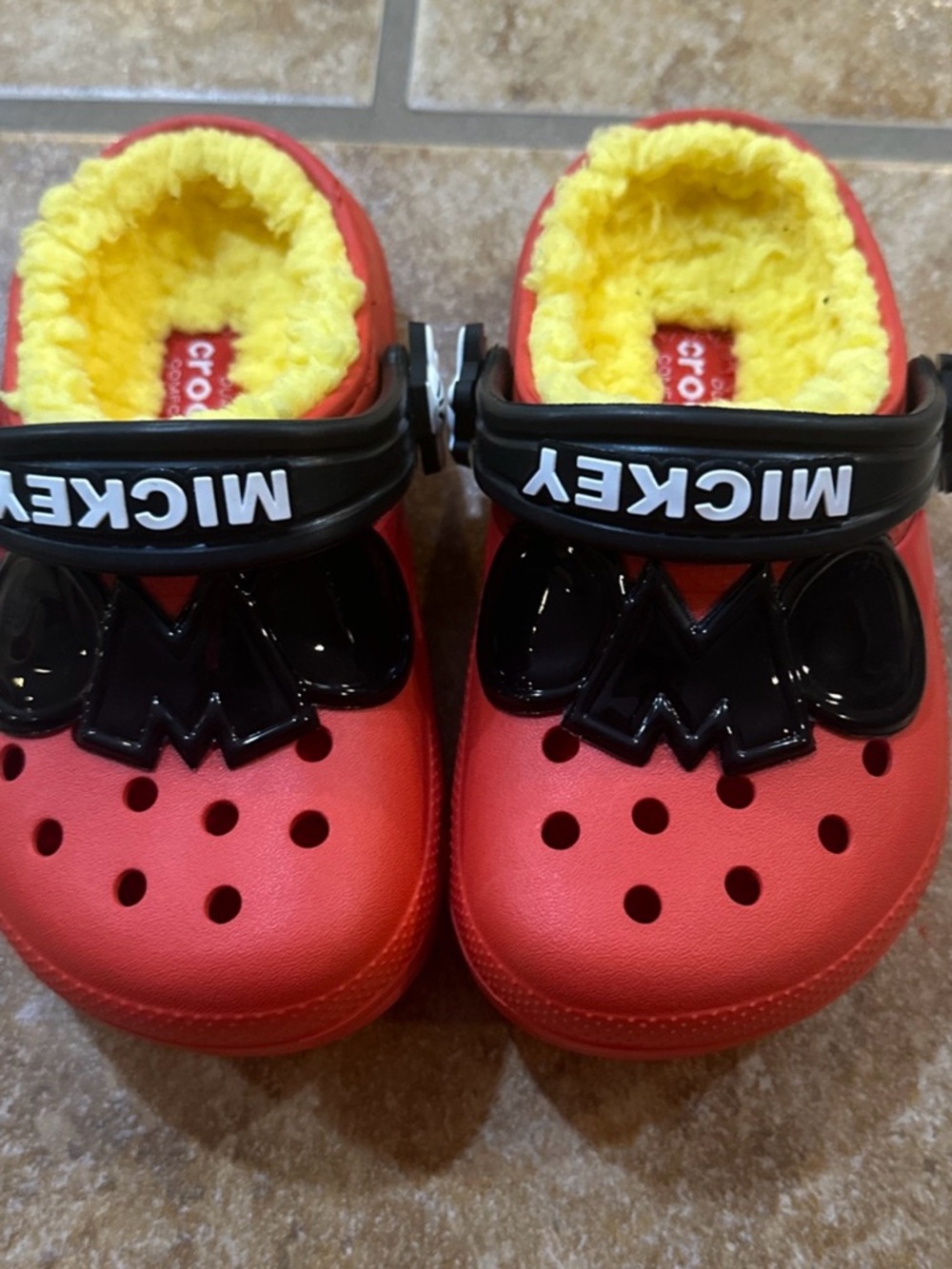 Crocs Red Mickey Mouse Fur Lined Clogs Size C8